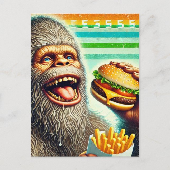 Sasquatch Cheeseburger and Fries Retro  Postcard (Front)