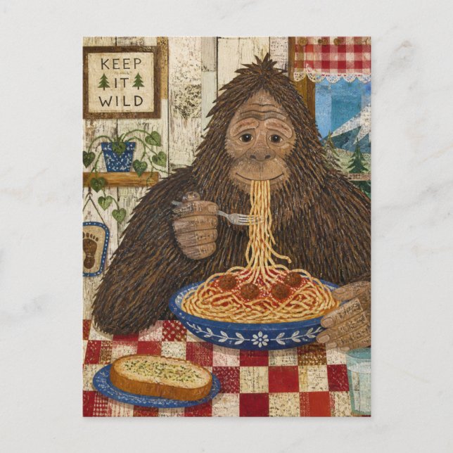 Sasquatch Eating Spaghetti Postcard (Front)