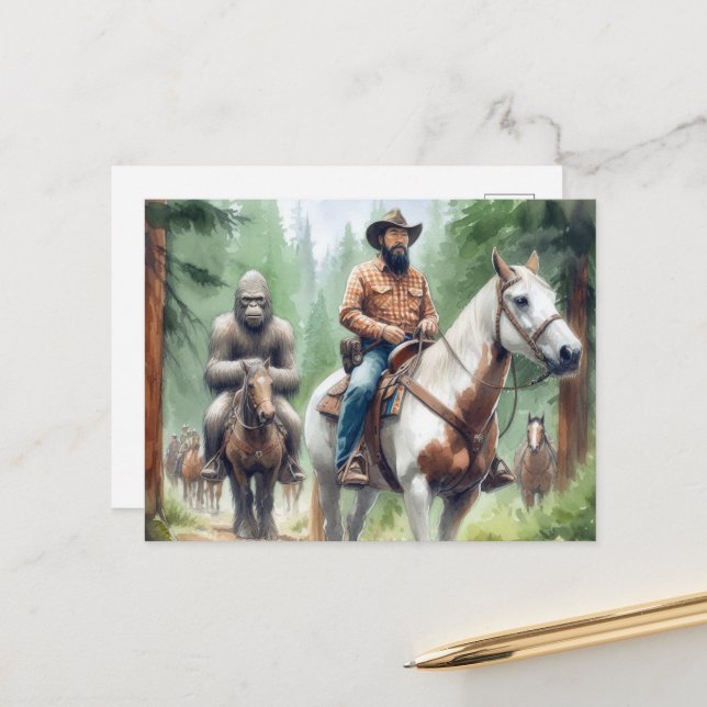 Sasquatch Enjoys a Trail Ride Postcard (Front/Back In Situ)