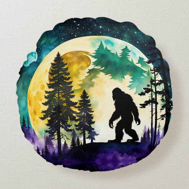 Sasquatch Full moon on the Mountain Round Cushion (Front)