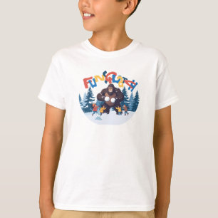 Sasquatch having a snow ball fight with kids T-Shirt