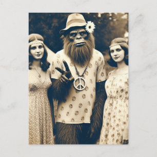 Sasquatch Hippie Sepia With Two Women Postcard