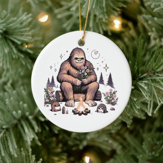 Sasquatch Holding Flowers Ceramic Tree Decoration (Tree)