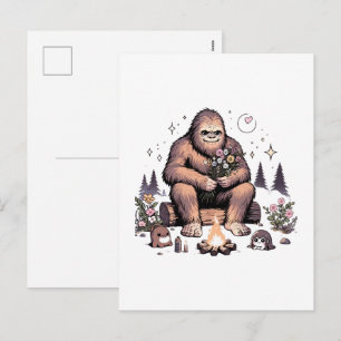 Sasquatch Holding Flowers Holiday Postcard