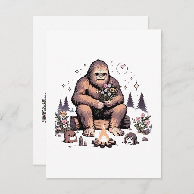 Sasquatch Holding Flowers RSVP Card (Front/Back)
