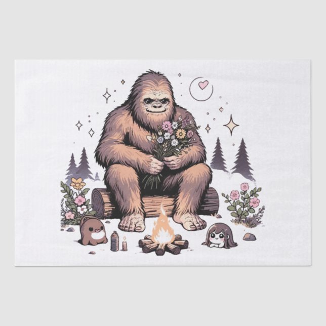 Sasquatch Holding Flowers Tissue Paper (Front)