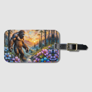  Sasquatch in Floral Mountain valley Luggage Tag
