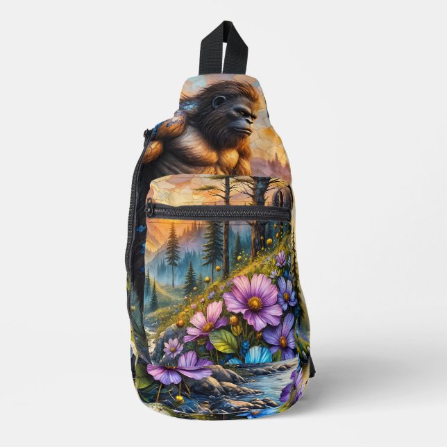  Sasquatch in Floral Mountain valley Sling Bag (Front)