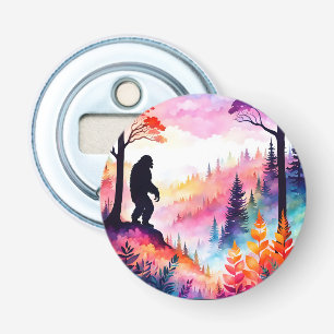 Sasquatch in the colourful forest watercolor bottle opener