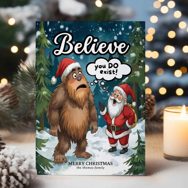 Sasquatch Meets Santa Believe Christmas Holiday Card (Creator Uploaded)