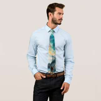 Sasquatch Mountains and Forest Colourful Landscape Tie