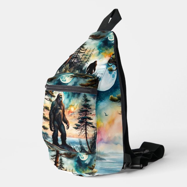 Sasquatch on a Forest Ridge Above Ocean Sling Bag (Right Corner)
