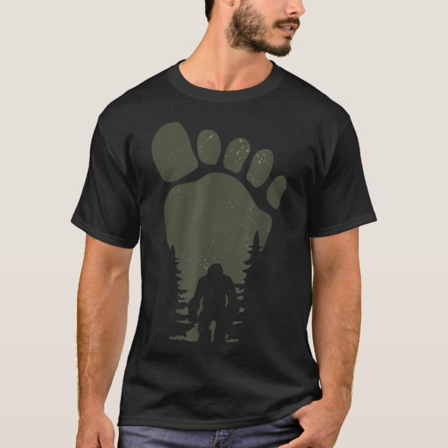 Sasquatch Or Bigfoot In The Forest Footprint T-Shirt (Front)