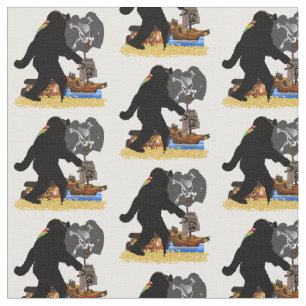Sasquatch Pirate Treasure Chest Fabric