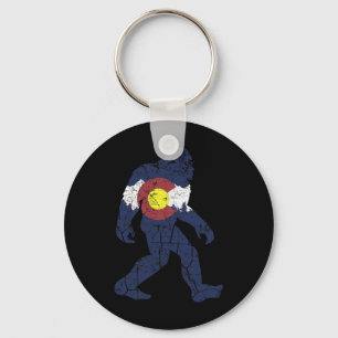Sasquatch Retro State Flag Colorado Rocky Mountain Key Ring
