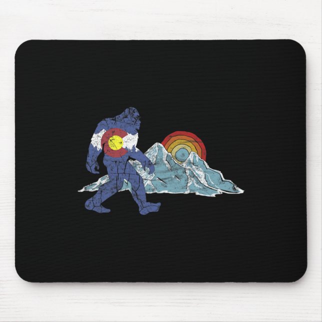 Sasquatch Retro State Flag Colorado Rocky Mountain Mouse Pad (Front)