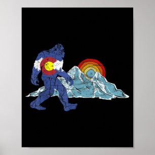Sasquatch retro state flag colorado rocky mountain poster