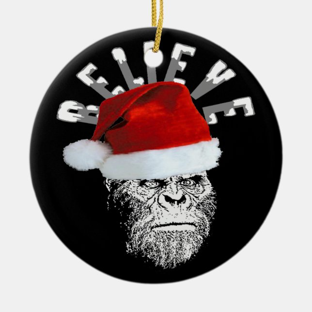 Sasquatch Santa Believe Christmas Tree Ornament (Front)