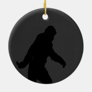 Sasquatch Silhouette on Carbon Fibre Print Ceramic Tree Decoration