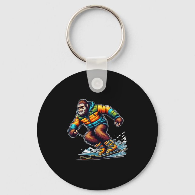 Sasquatch Ski Adventure Bigfoot Winter Fun  Key Ring (Front)