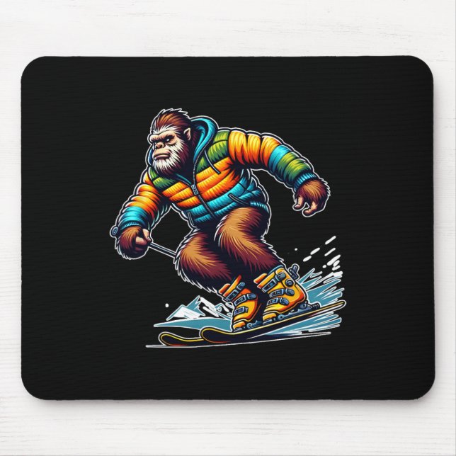 Sasquatch Ski Adventure Bigfoot Winter Fun  Mouse Pad (Front)