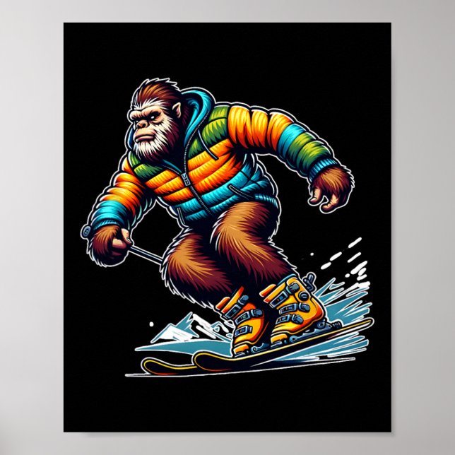 Sasquatch Ski Adventure Bigfoot Winter Fun  Poster (Front)