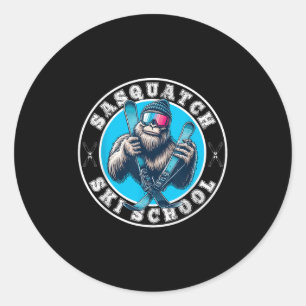 Sasquatch Ski School Funny Bigfoot Skiing  Classic Round Sticker