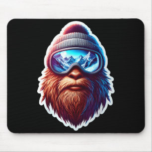 Sasquatch skiing snow big-foot skier big foot mouse pad