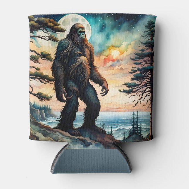 Sasquatch Standing on Ridge overlooking the Ocean Can Cooler (Front)