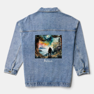 Sasquatch Standing on Ridge overlooking the Ocean Denim Jacket