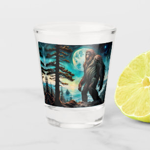 Sasquatch Standing on Ridge overlooking the Ocean Shot Glass