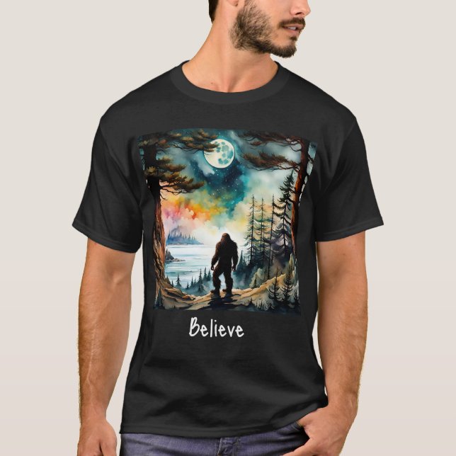 Sasquatch Standing on Ridge overlooking the Ocean T-Shirt (Front)