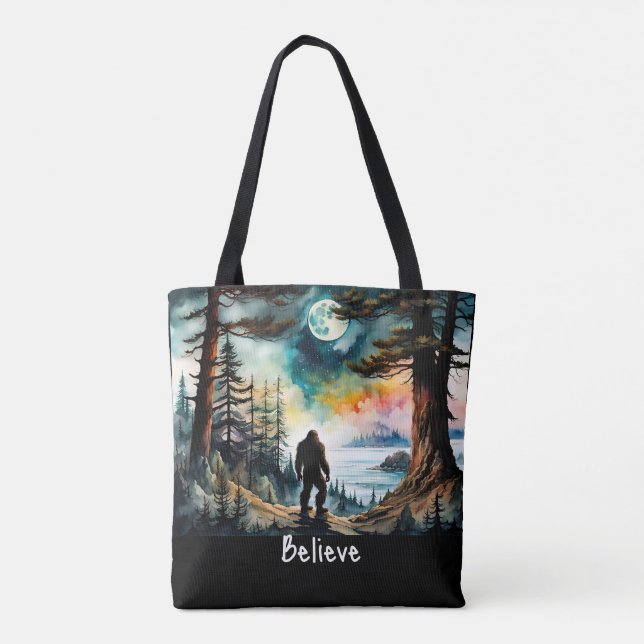 Sasquatch Standing on Ridge overlooking the Ocean Tote Bag (Back)