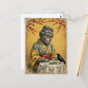 Sasquatch Tea Time With A Crow Postcard