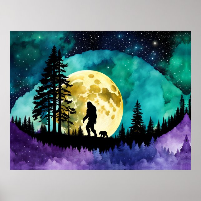 Sasquatch walking with pet Bear cub Poster (Front)