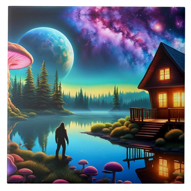 Sasquatch Watching nebulas on a distant planet Tile (Front)