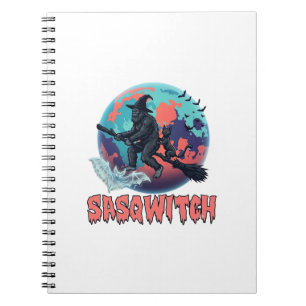 Sasqwitch Bigfoot Witch Broom Black Cat Moon Hallo Notebook