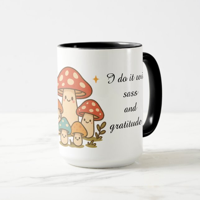 Sass And Gratitude Mushroom Coffee Mug (Front Right)