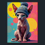 Sass-phinx: The Ultimate Pop-Art Fashion Cat Poster<br><div class="desc">In this striking pop-art piece, a sleek Sphynx cat becomes a high-fashion icon with a serious dose of attitude. Meet "Sass-phinx, " a feline so stylish and apathetic, they'll make you question your own wardrobe choices. With its wrinkled, pinkish-tan skin and piercing turquoise eyes, this cat radiates a vibe of...</div>
