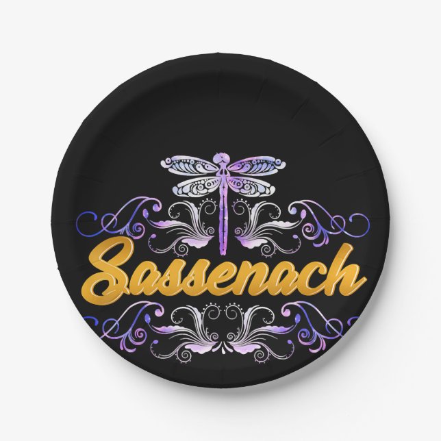 Sassenach Outlander Blue Dragonfly Paper Plate (Front)