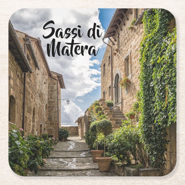 Sassi di Matera Italy Ivy Rustic Steps Square Paper Coaster (Front)