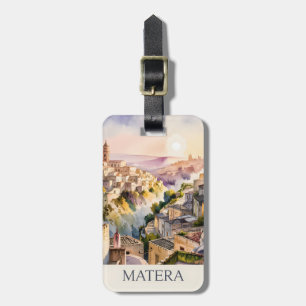 Sassi di Matera Travel Italy Cave City Watercolor Luggage Tag