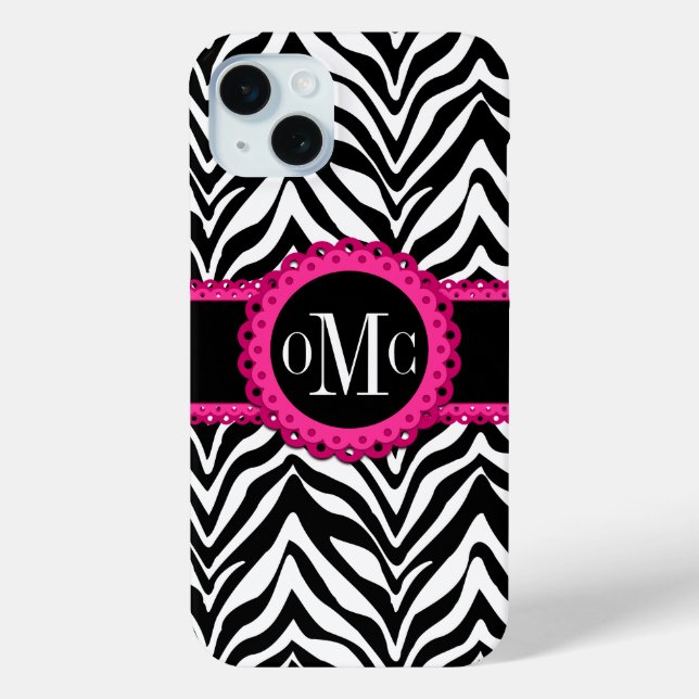 Sassy and Chic Zebra Print Pink Lace Monogram Case-Mate iPhone Case (Back)