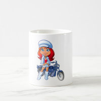 Sassy Biker Girl with Red Hair and Motorcycle