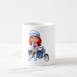 Sassy Biker Girl with Red Hair and Motorcycle Coffee Mug