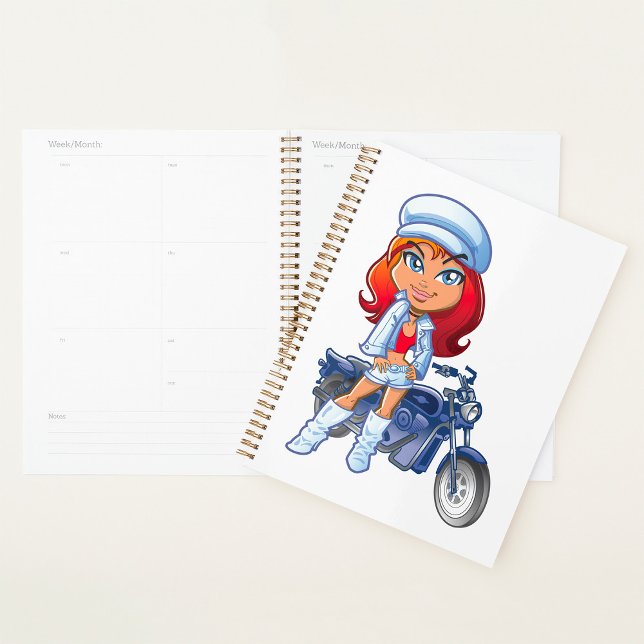 Sassy Biker Girl with Red Hair and Motorcycle  Planner (Creator Uploaded)