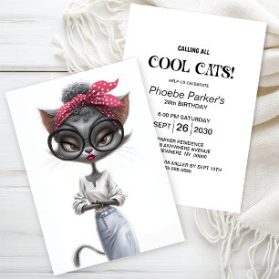 Sassy Black Cat Birthday Party Invitation