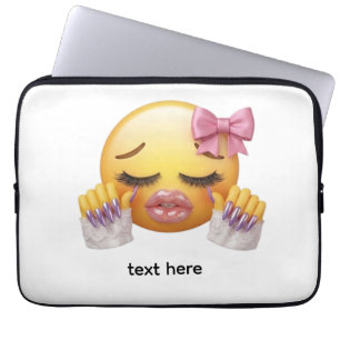 Sassy Blushing Emoji with Pink Bow & Long Nails Laptop Sleeve