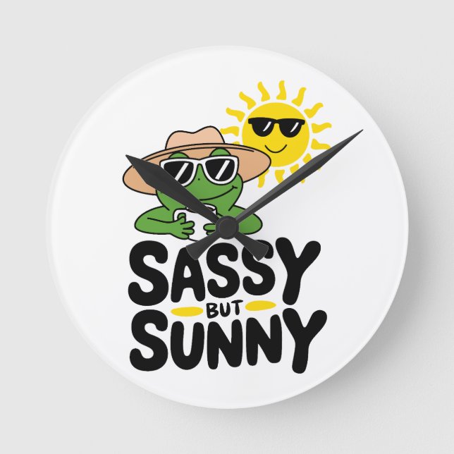 Sassy but Sunny Frog Design – Funny Summer Round Clock (Front)