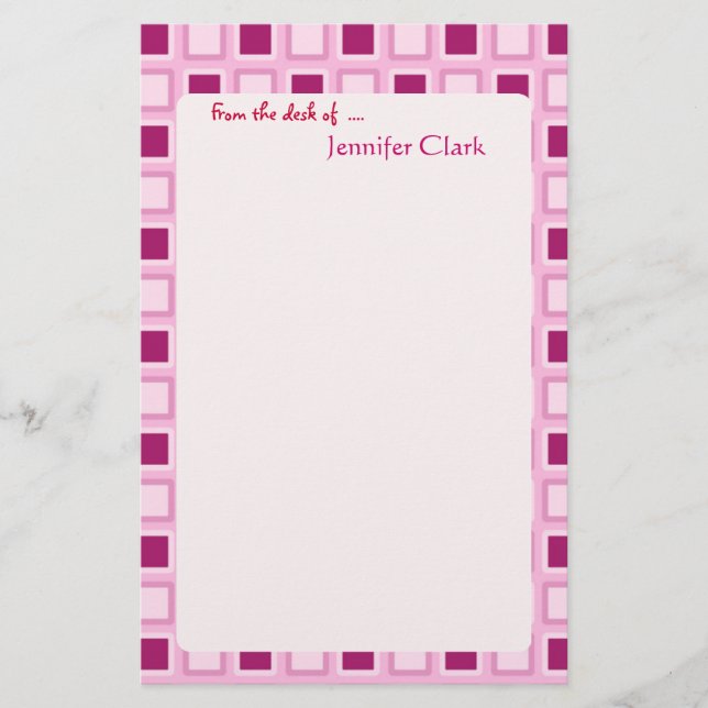 Sassy Candy Pink Squares Custom Personalised Stationery (Front)